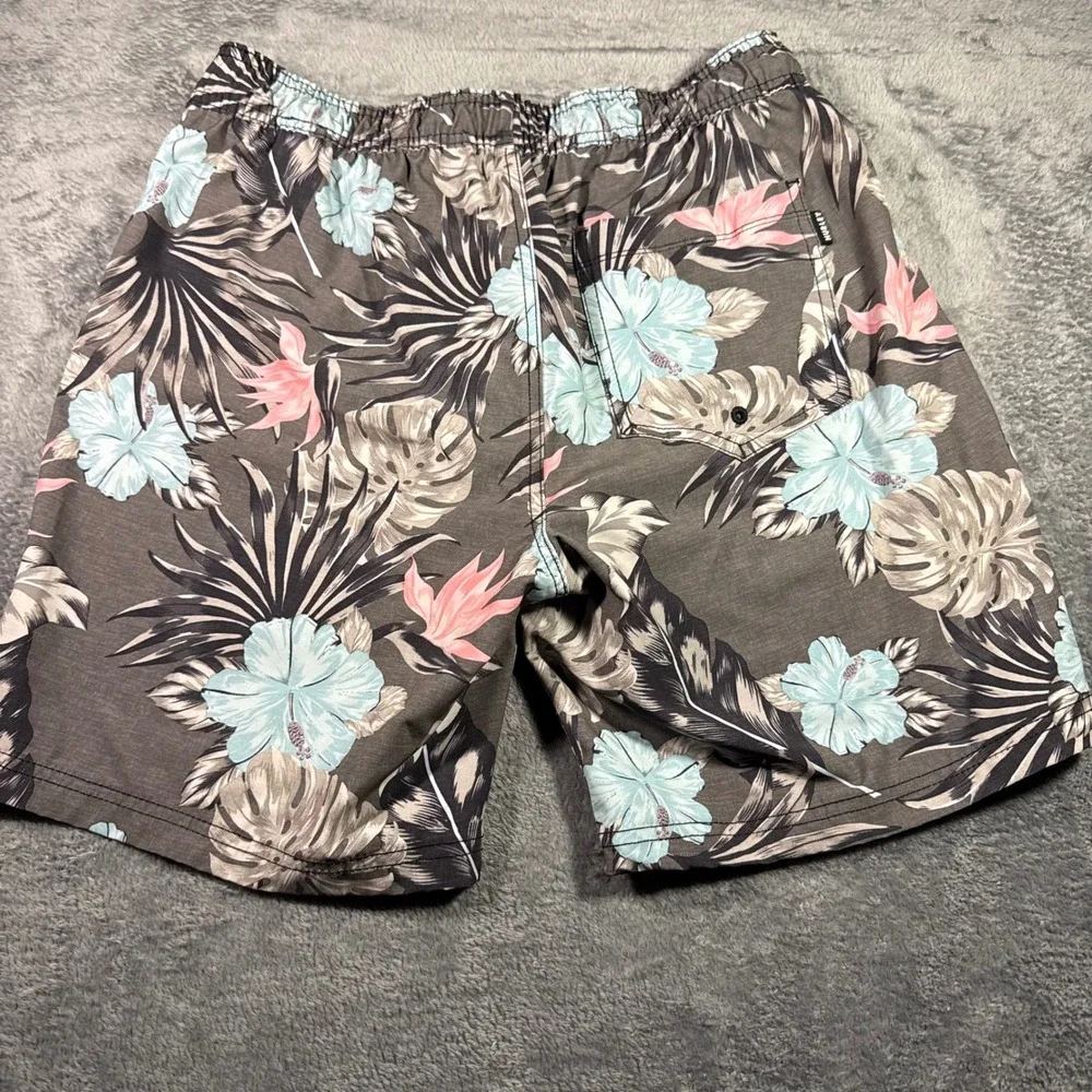 Hurley Mens Tropical Floral Board Shorts Gray Blue Pink Medium Swim Trunks